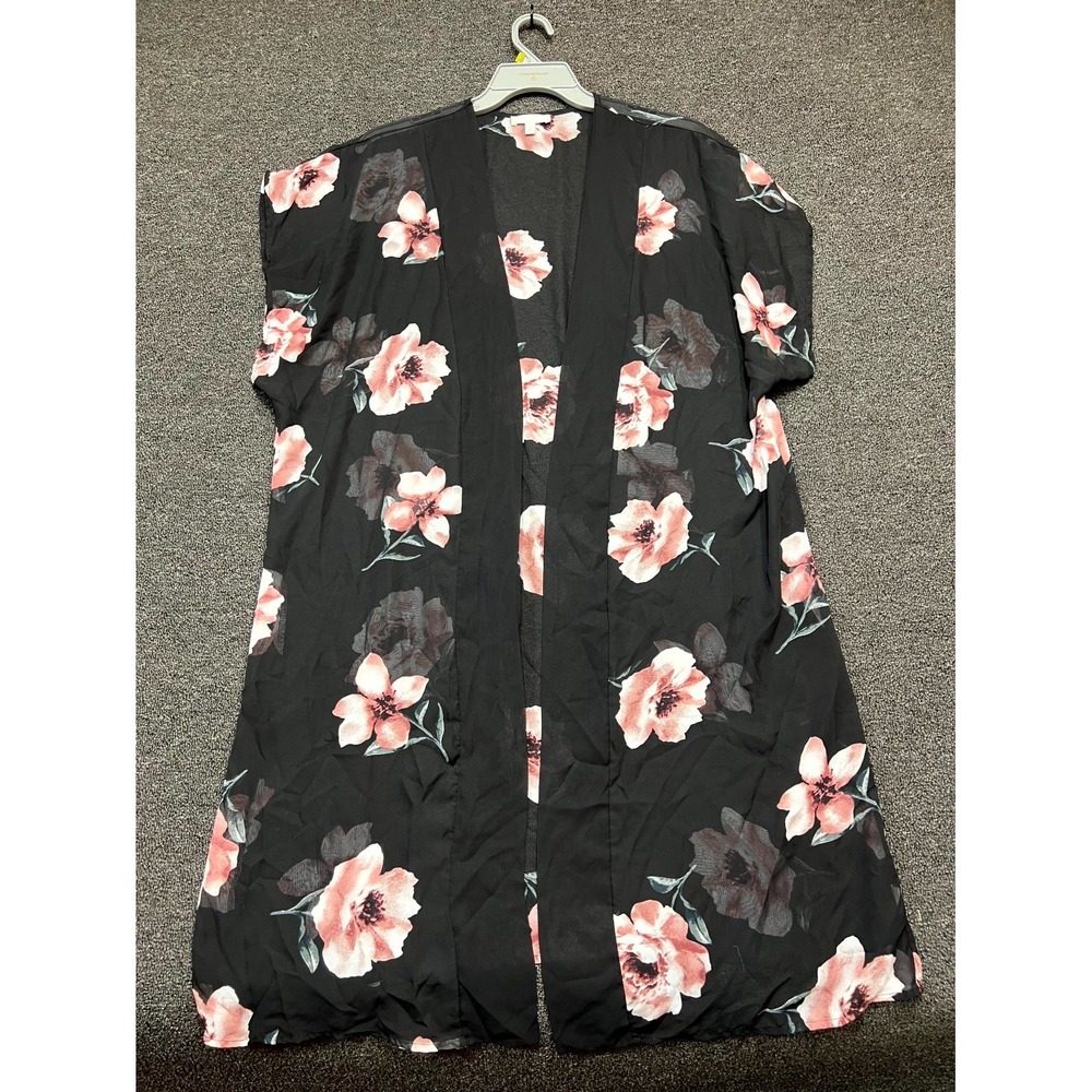 Tutta Bella Cardigan Womens Large Black Pink Floral Print Lightweight Open Front
